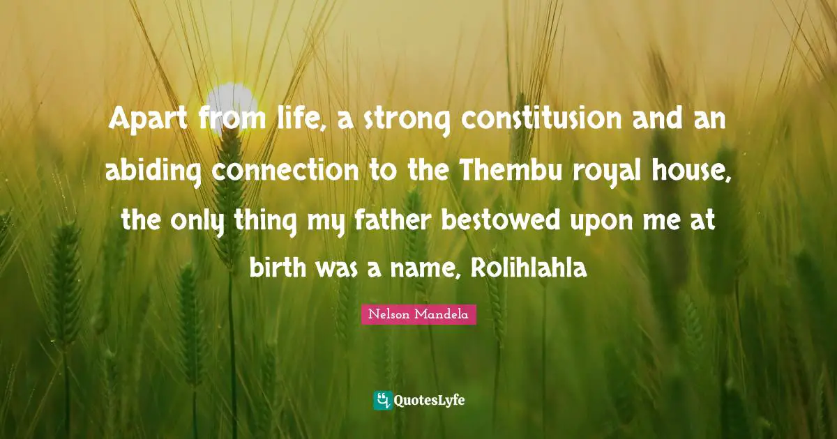 Apart from life, a strong constitusion and an abiding connection to the Thembu royal house, the only thing my father bestowed upon me at birth was a name, Rolihlahla