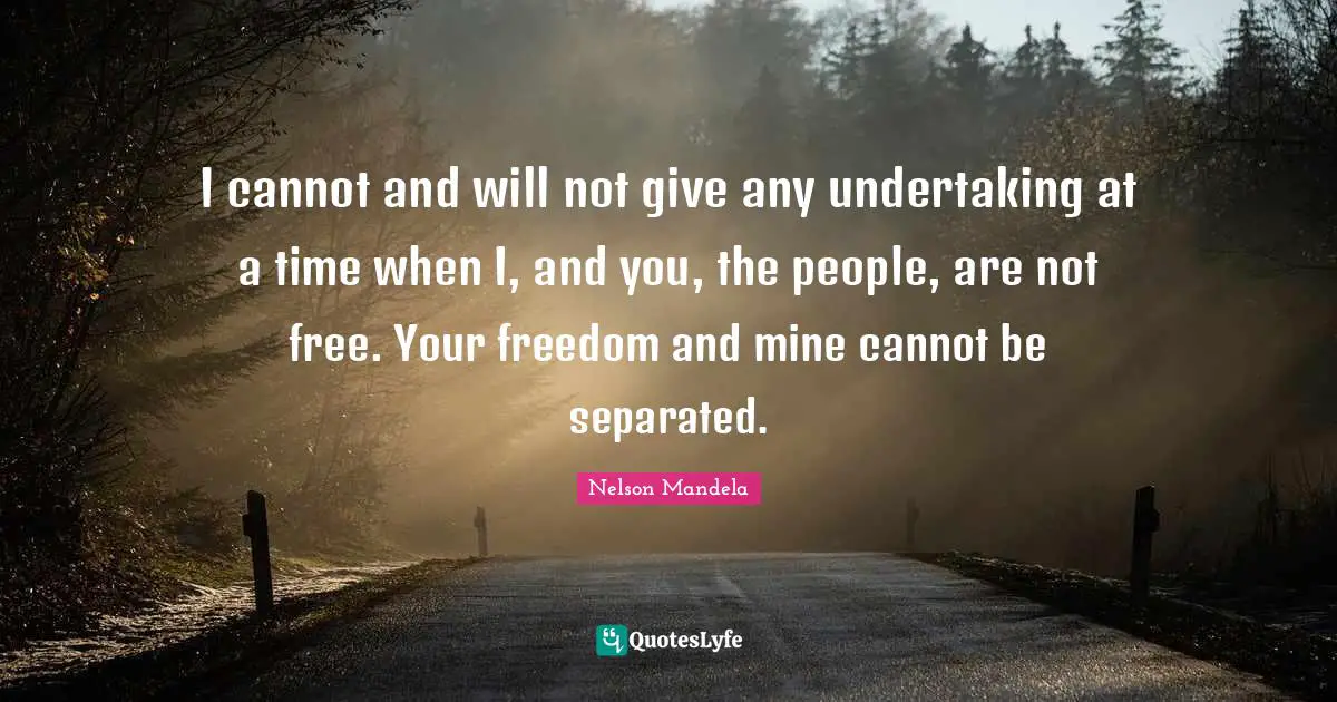 I cannot and will not give any undertaking at a time when I, and you, the people, are not free. Your freedom and mine cannot be separated.