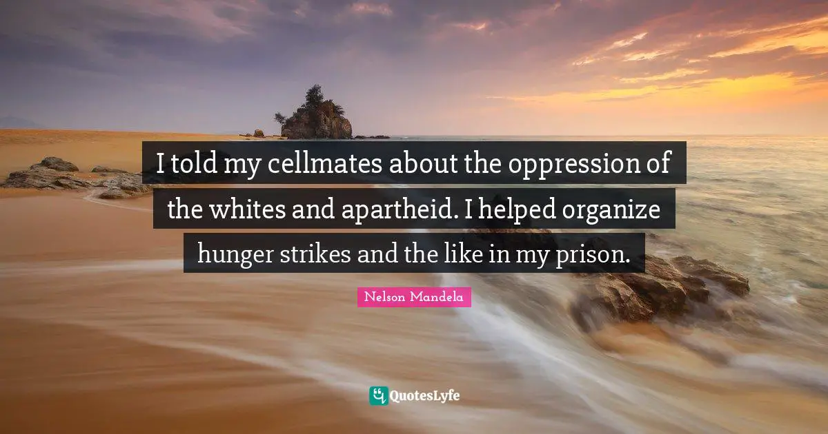 I told my cellmates about the oppression of the whites and apartheid. I helped organize hunger strikes and the like in my prison.