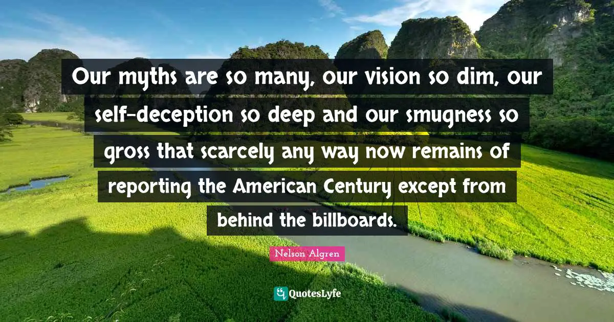 Our myths are so many, our vision so dim, our self-deception so deep and our smugness so gross that scarcely any way now remains of reporting the American Century except from behind the billboards.