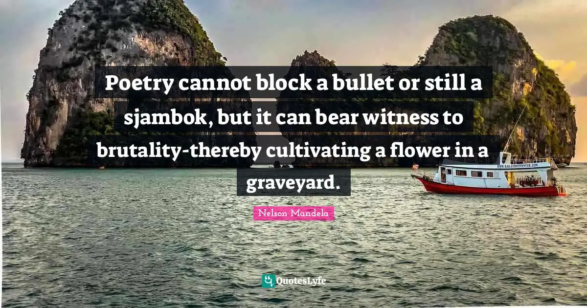 Poetry cannot block a bullet or still a sjambok, but it can bear witness to brutality-thereby cultivating a flower in a graveyard.