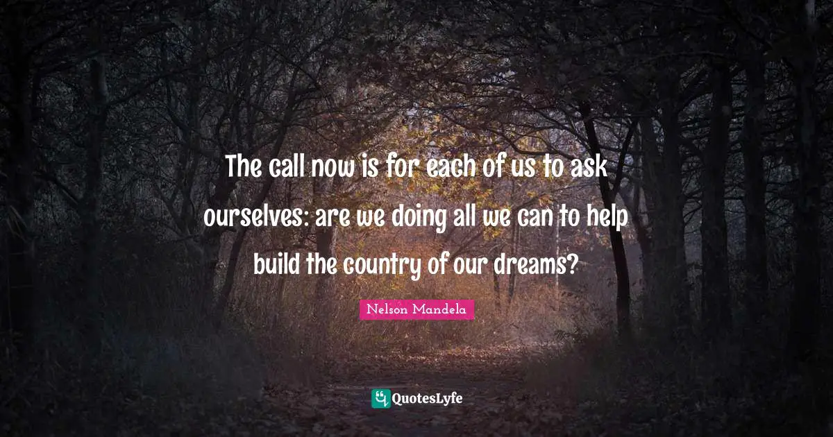 The call now is for each of us to ask ourselves: are we doing all we can to help build the country of our dreams?