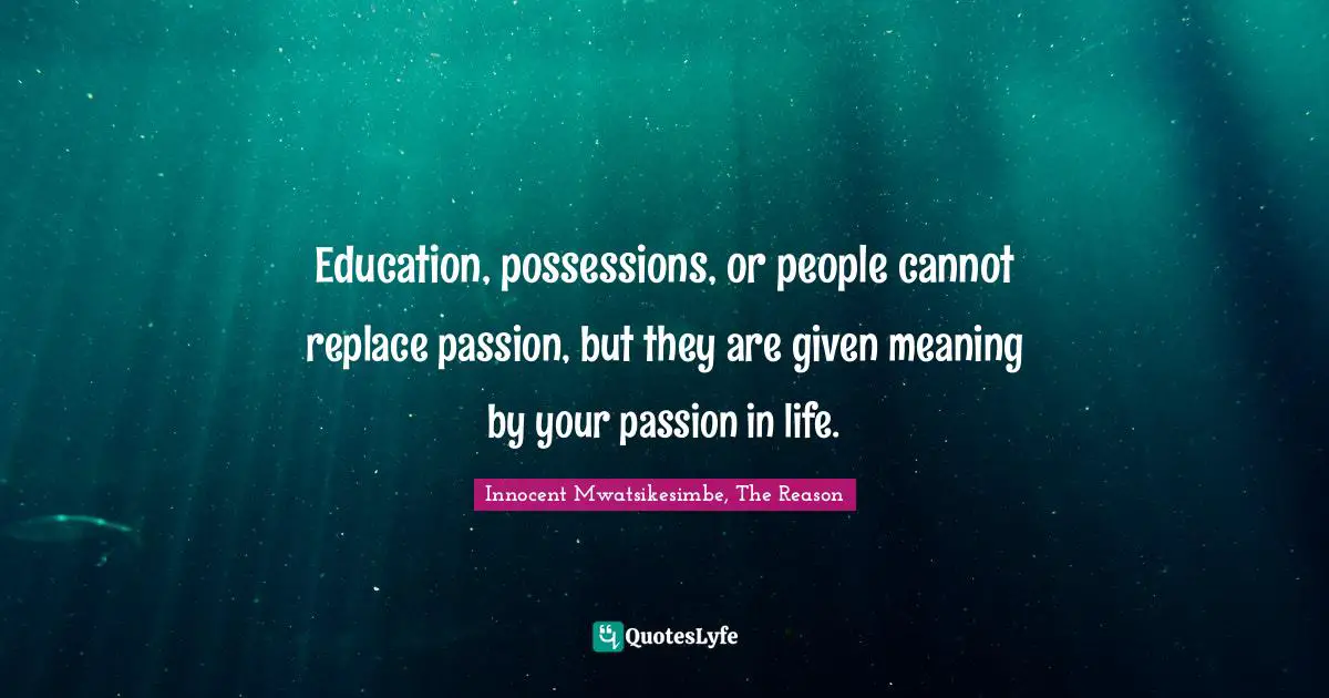 Education, possessions, or people cannot replace passion, but they are given meaning by your passion in life.