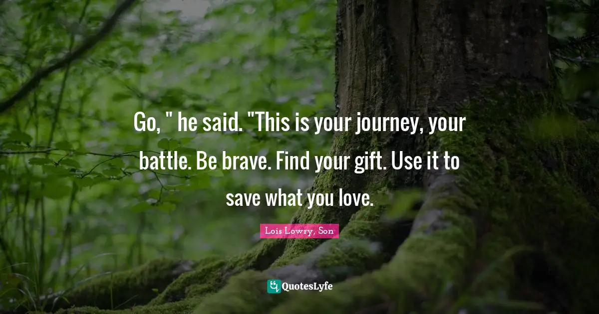 Go, " he said. "This is your journey, your battle. Be brave. Find your gift. Use it to save what you love.