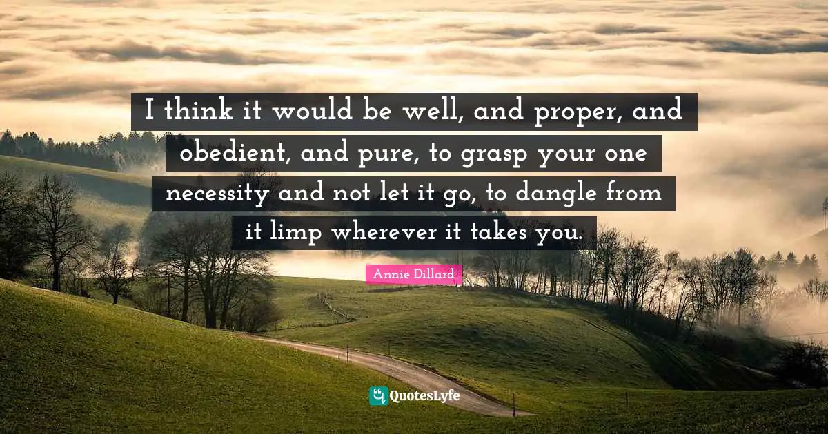 I think it would be well, and proper, and obedient, and pure, to grasp your one necessity and not let it go, to dangle from it limp wherever it takes you.