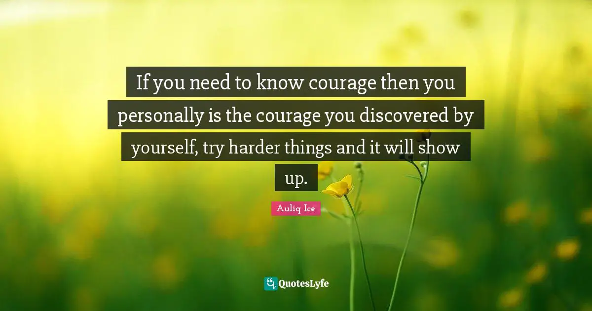 If you need to know courage then you personally is the courage you discovered by yourself, try harder things and it will show up.