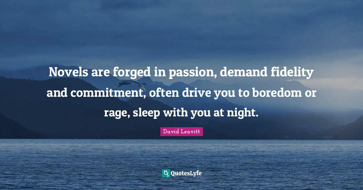 Novels are forged in passion, demand fidelity and commitment, often drive you to boredom or rage, sleep with you at night.