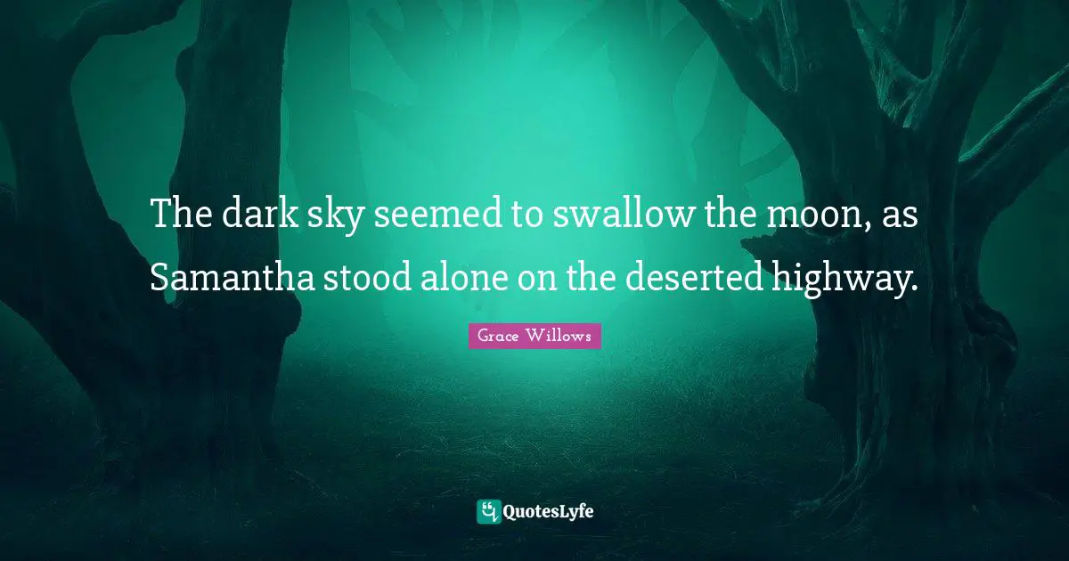 The dark sky seemed to swallow the moon, as Samantha stood alone on the deserted highway.