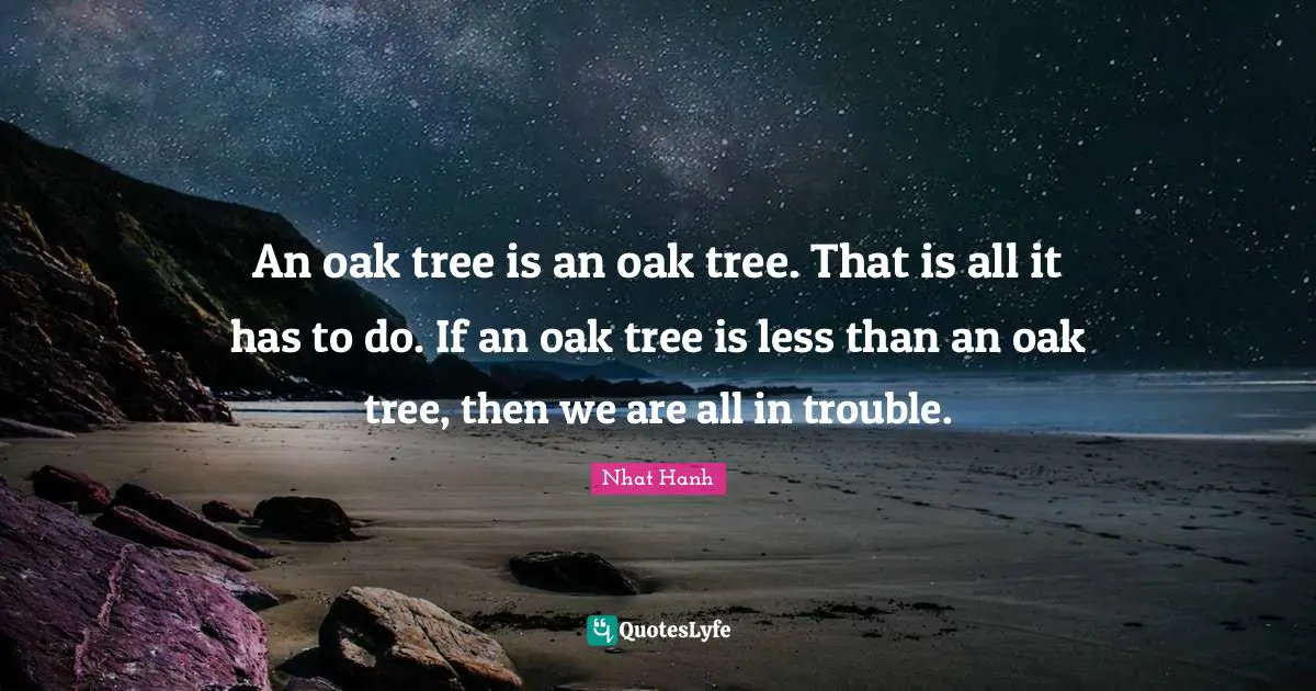 An oak tree is an oak tree. That is all it has to do. If an oak tree is less than an oak tree, then we are all in trouble.