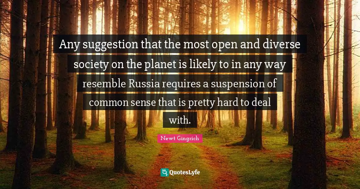 Newt Gingrich Quotes: "Any suggestion that the most open and diverse society on the planet is likely to in any way resemble Russia requires a suspension of common sense that is pretty hard to deal with."