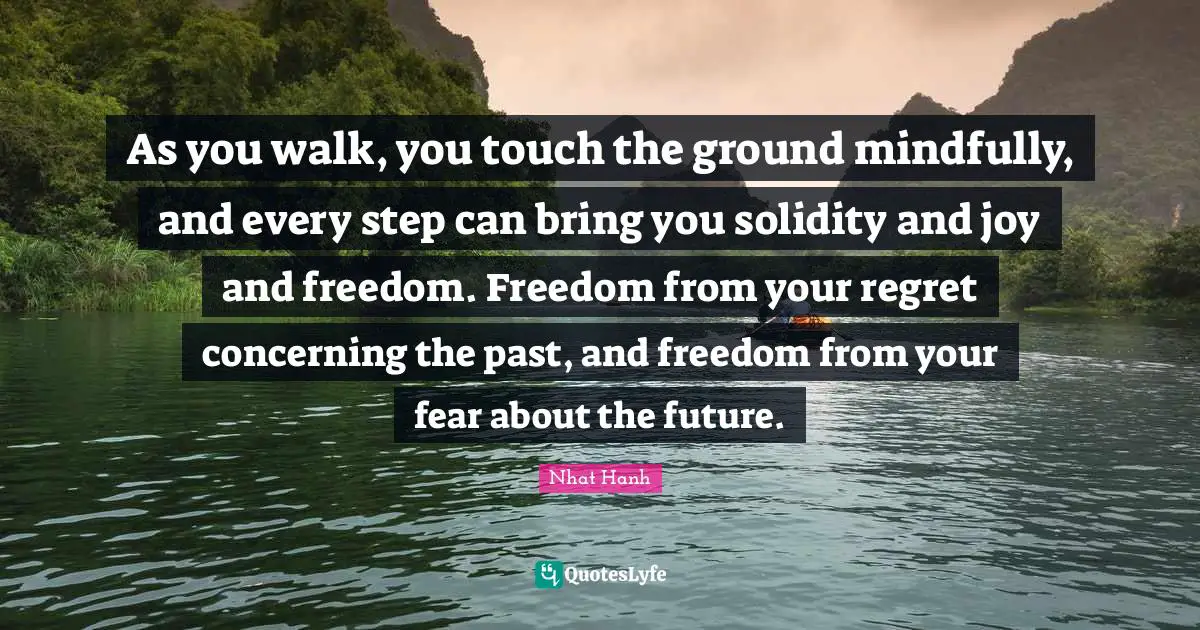 As you walk, you touch the ground mindfully, and every step can bring you solidity and joy and freedom. Freedom from your regret concerning the past, and freedom from your fear about the future.