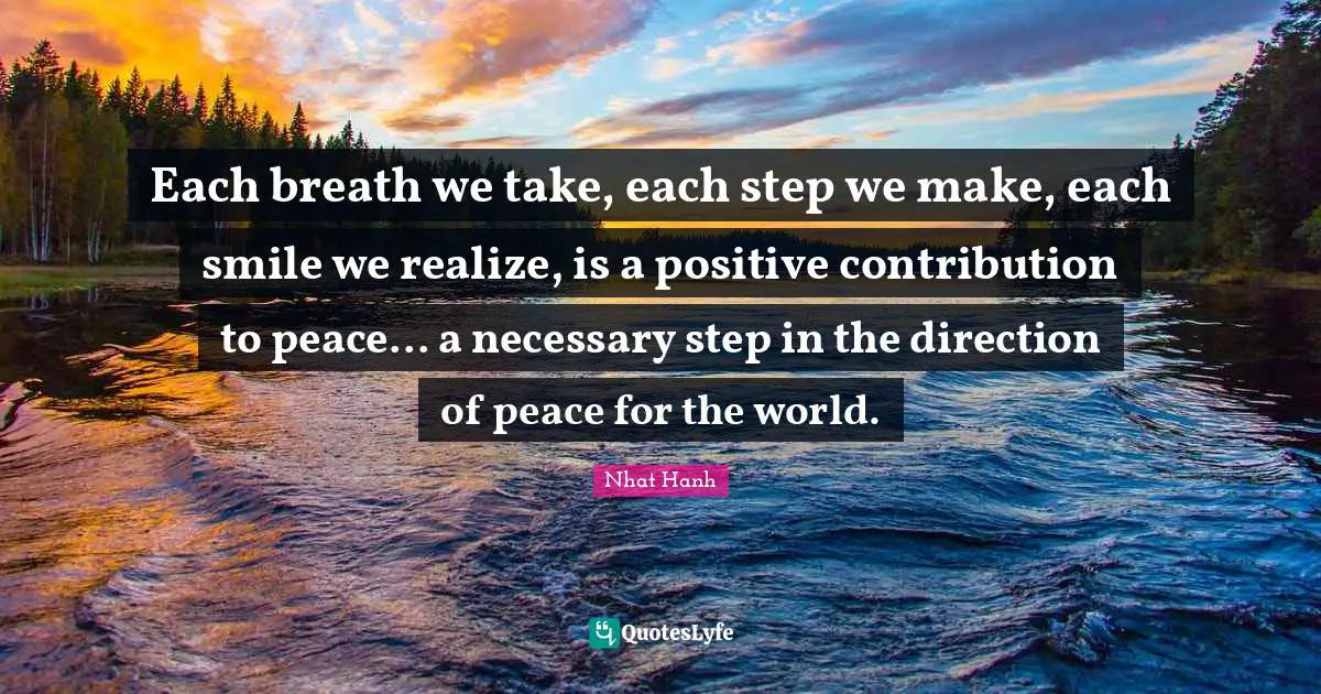 Each breath we take, each step we make, each smile we realize, is a positive contribution to peace... a necessary step in the direction of peace for the world.