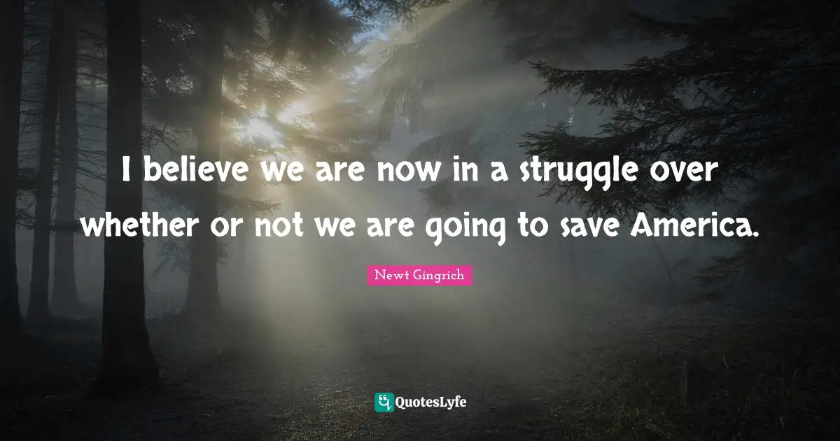 Newt Gingrich Quotes: "I believe we are now in a struggle over whether or not we are going to save America."