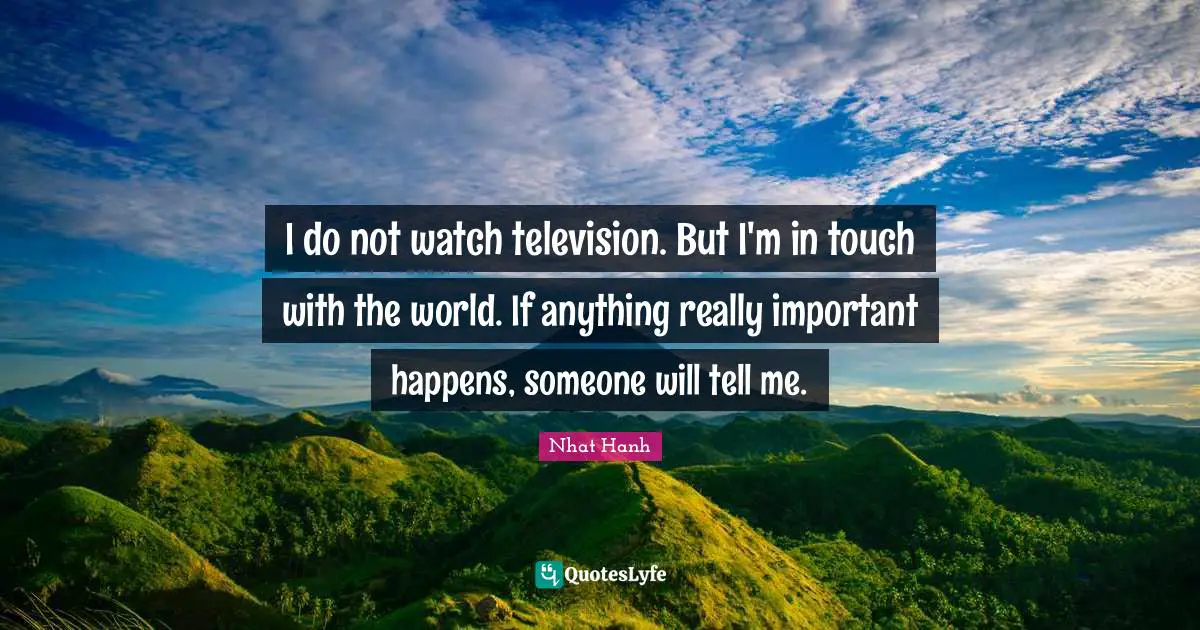 I do not watch television. But I'm in touch with the world. If anything really important happens, someone will tell me.