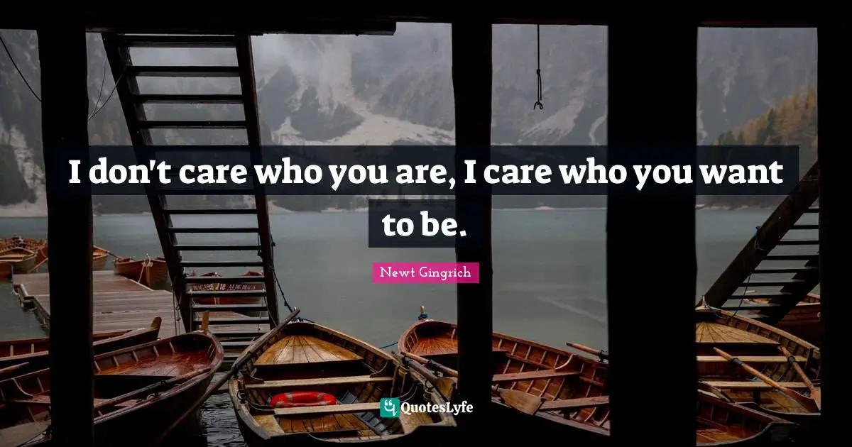 Newt Gingrich Quotes: "I don't care who you are, I care who you want to be."