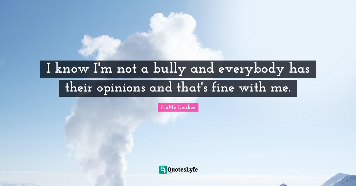 I know I'm not a bully and everybody has their opinions and that's fine with me.