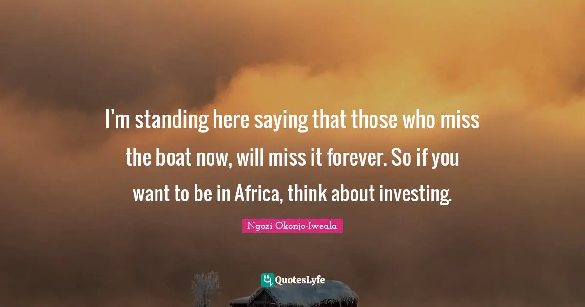 I'm standing here saying that those who miss the boat now, will miss it forever. So if you want to be in Africa, think about investing.