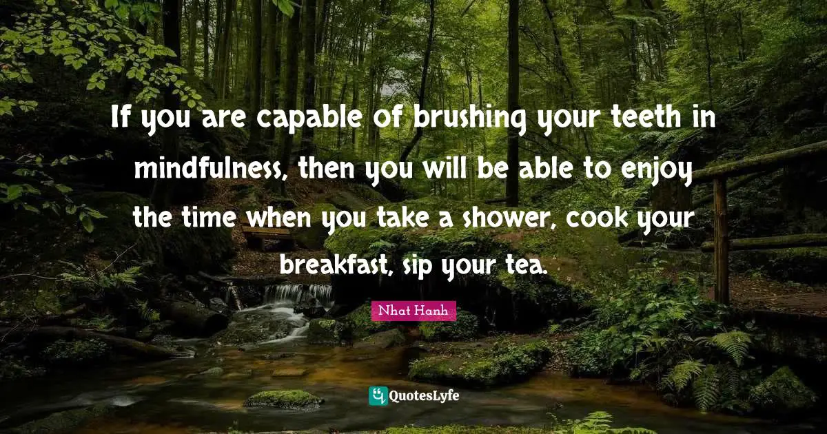 If you are capable of brushing your teeth in mindfulness, then you will be able to enjoy the time when you take a shower, cook your breakfast, sip your tea.