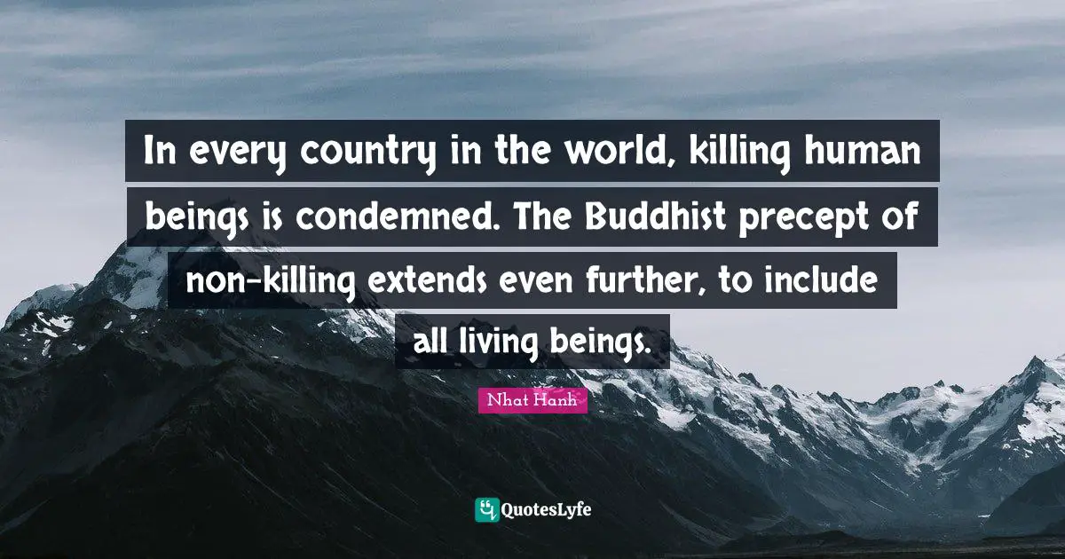 In every country in the world, killing human beings is condemned. The Buddhist precept of non-killing extends even further, to include all living beings.