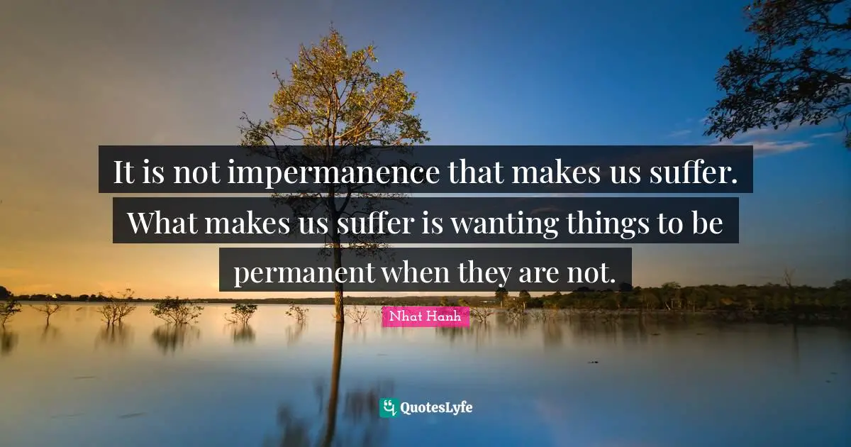 It is not impermanence that makes us suffer. What makes us suffer is wanting things to be permanent when they are not.