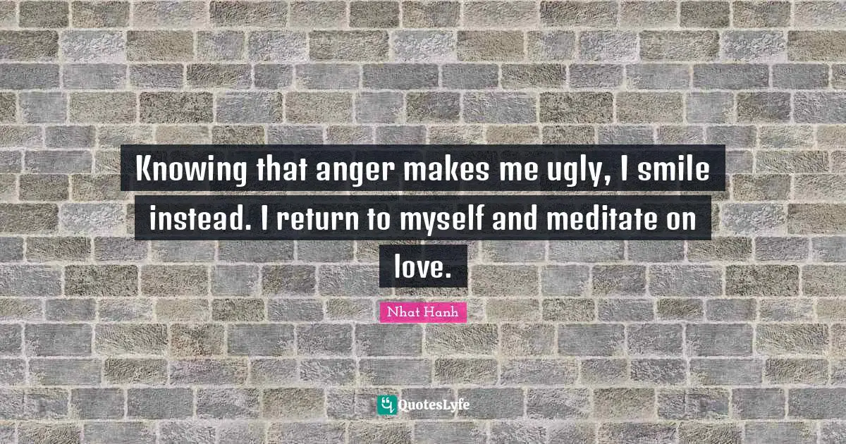 Knowing that anger makes me ugly, I smile instead. I return to myself and meditate on love.
