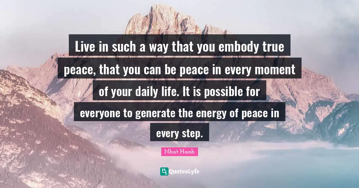 Live in such a way that you embody true peace, that you can be peace in every moment of your daily life. It is possible for everyone to generate the energy of peace in every step.