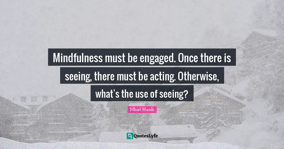 Mindfulness must be engaged. Once there is seeing, there must be acting. Otherwise, what's the use of seeing?