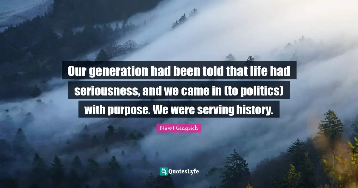 Our generation had been told that life had seriousness, and we came in (to politics) with purpose. We were serving history.