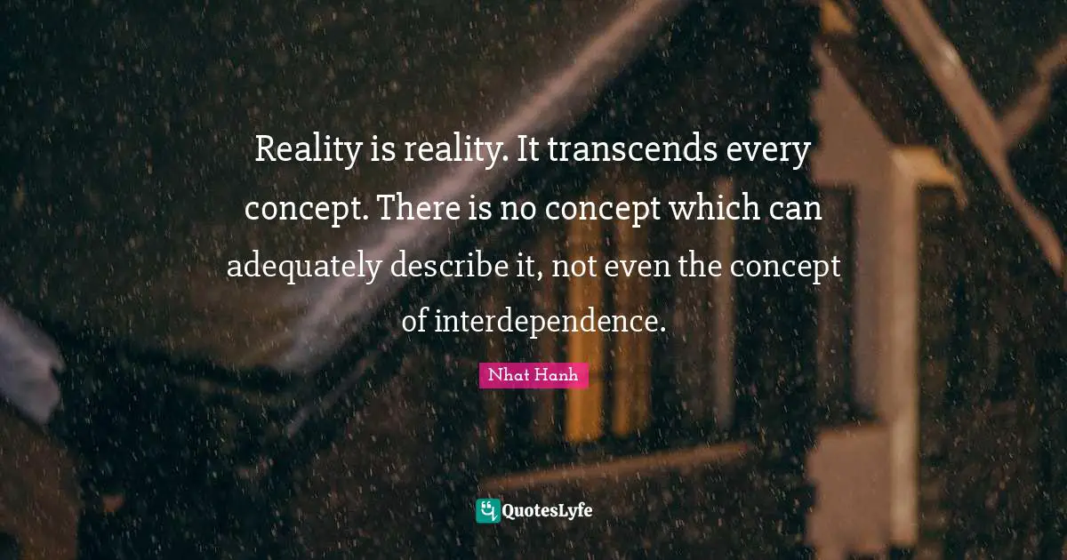 Reality is reality. It transcends every concept. There is no concept which can adequately describe it, not even the concept of interdependence.