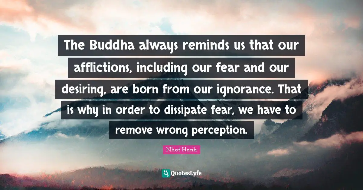 The Buddha always reminds us that our afflictions, including our fear and our desiring, are born from our ignorance. That is why in order to dissipate fear, we have to remove wrong perception.