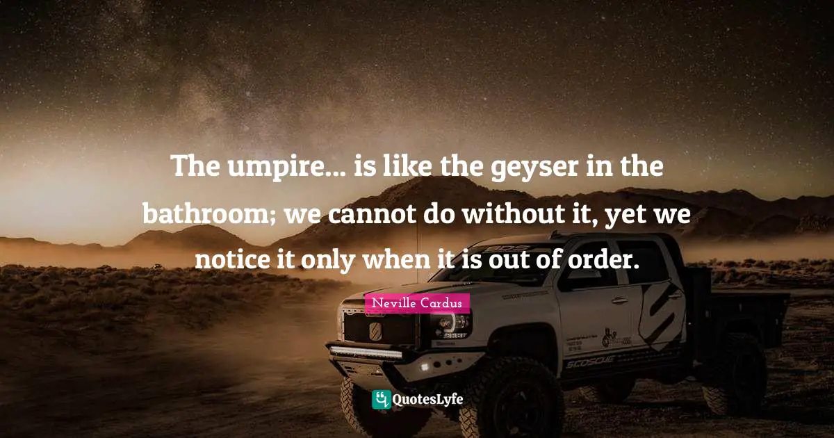 The umpire... is like the geyser in the bathroom; we cannot do without it, yet we notice it only when it is out of order.