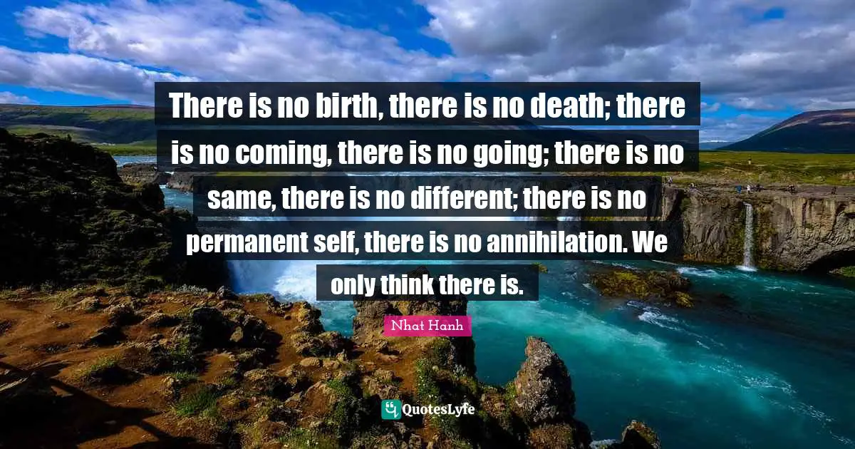 There is no birth, there is no death; there is no coming, there is no going; there is no same, there is no different; there is no permanent self, there is no annihilation. We only think there is.