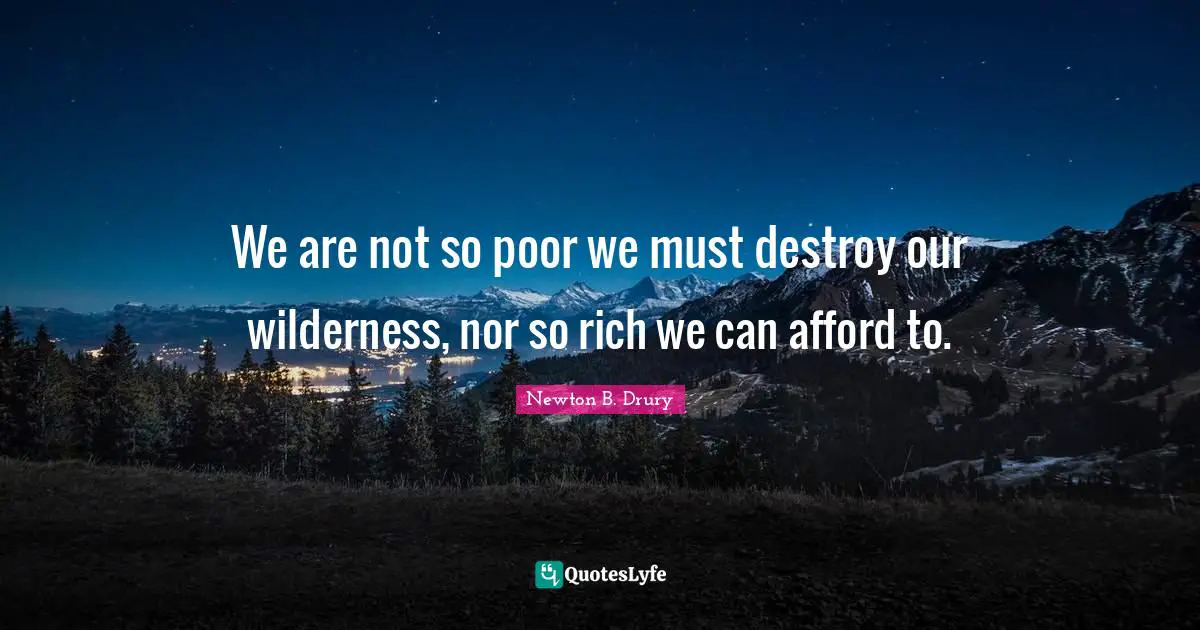 We are not so poor we must destroy our wilderness, nor so rich we can afford to.