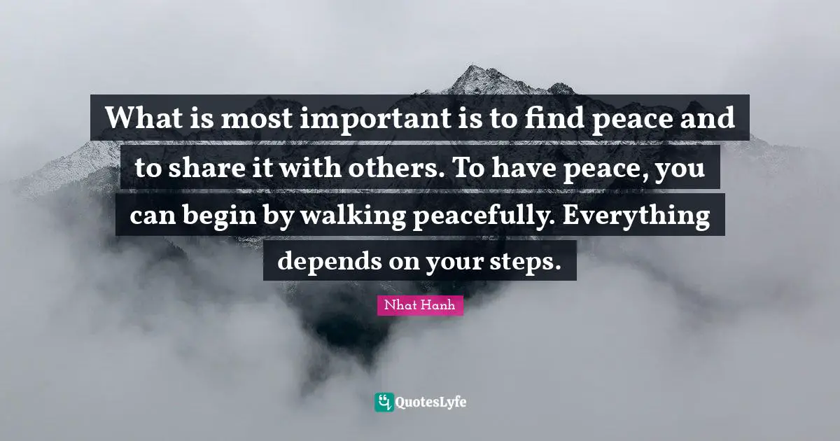 What is most important is to find peace and to share it with others. To have peace, you can begin by walking peacefully. Everything depends on your steps.