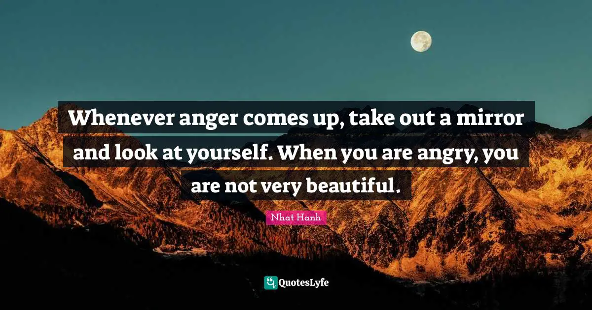 Whenever anger comes up, take out a mirror and look at yourself. When you are angry, you are not very beautiful.