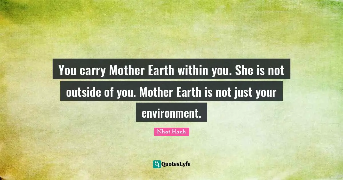 You carry Mother Earth within you. She is not outside of you. Mother Earth is not just your environment.
