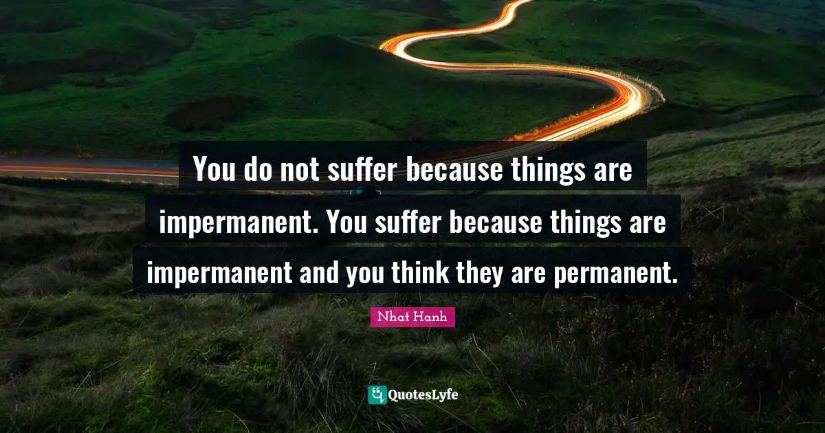You do not suffer because things are impermanent. You suffer because things are impermanent and you think they are permanent.
