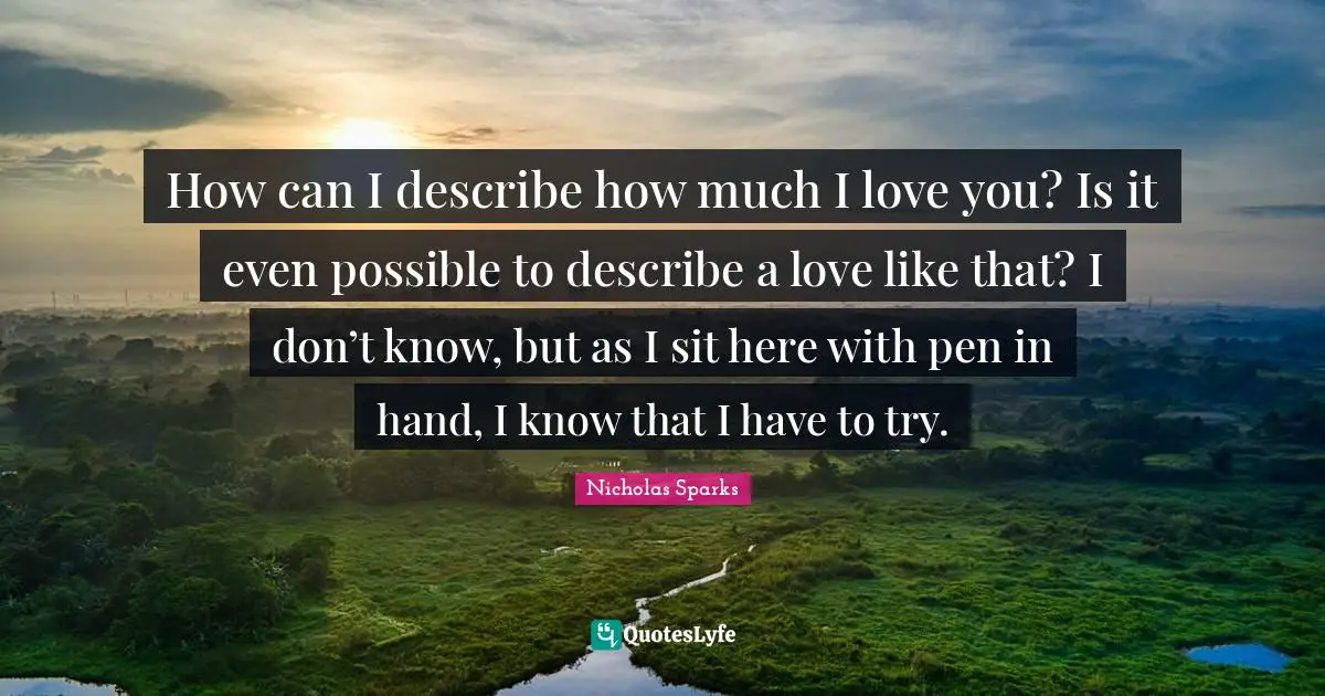 How can I describe how much I love you? Is it even possible to describe a love like that? I don’t know, but as I sit here with pen in hand, I know that I have to try.