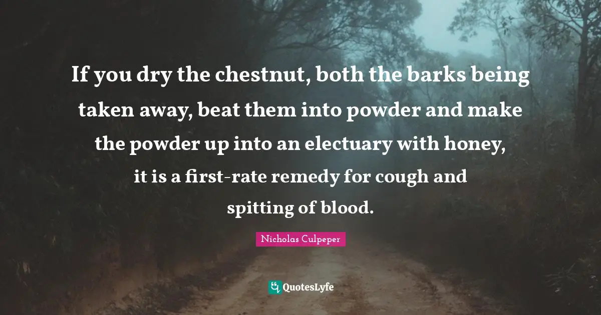 Honey Quotes: "If you dry the chestnut, both the barks being taken away, beat them into powder and make the powder up into an electuary with honey, it is a first-rate remedy for cough and spitting of blood."
