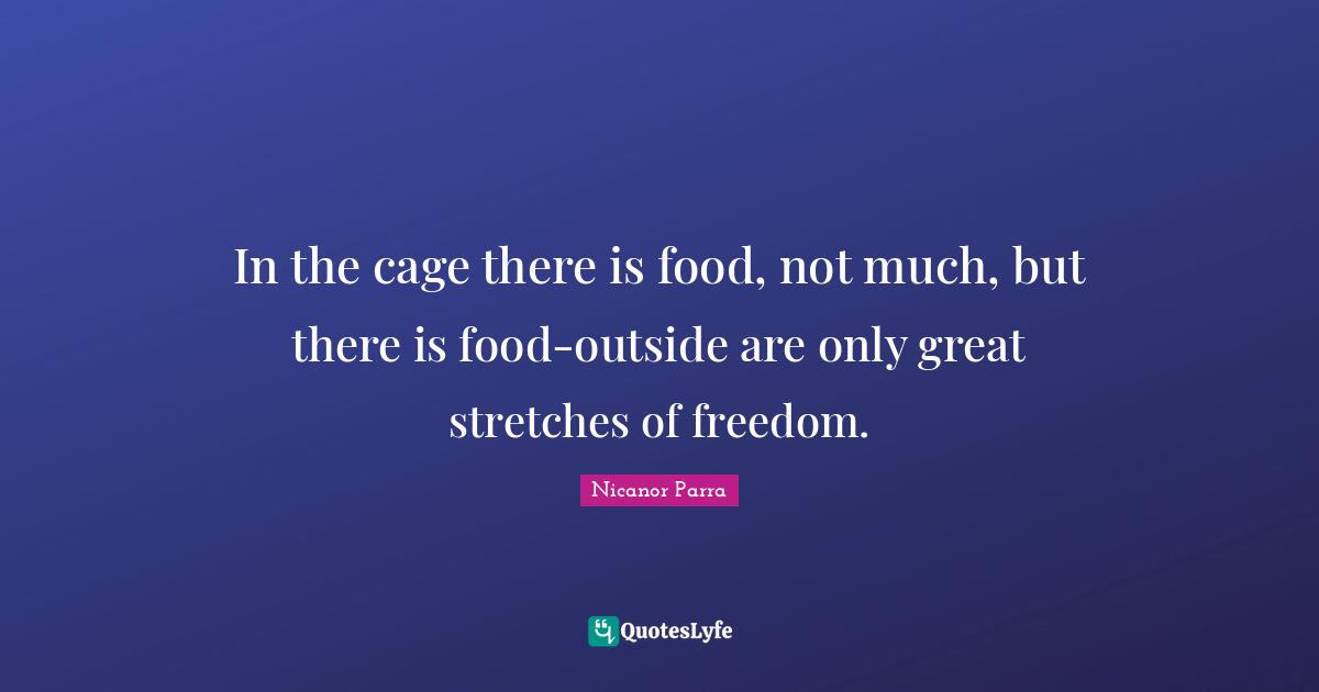 In the cage there is food, not much, but there is food-outside are only great stretches of freedom.