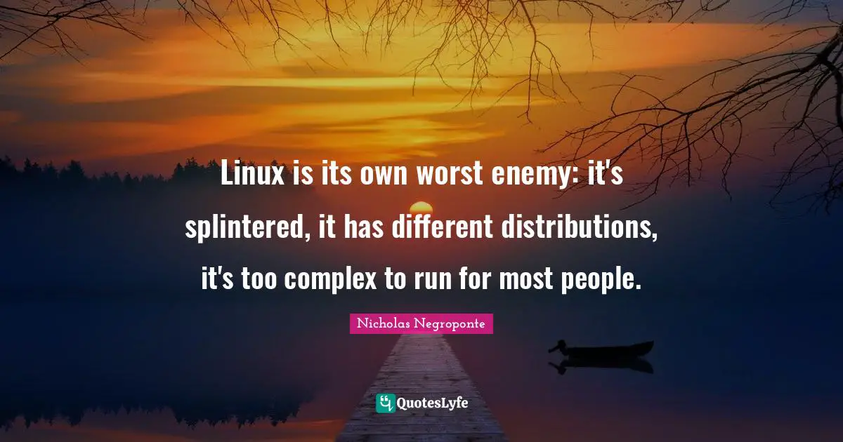 Linux is its own worst enemy: it's splintered, it has different distributions, it's too complex to run for most people.