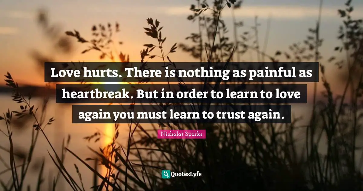 Love hurts. There is nothing as painful as heartbreak. But in order to learn to love again you must learn to trust again.