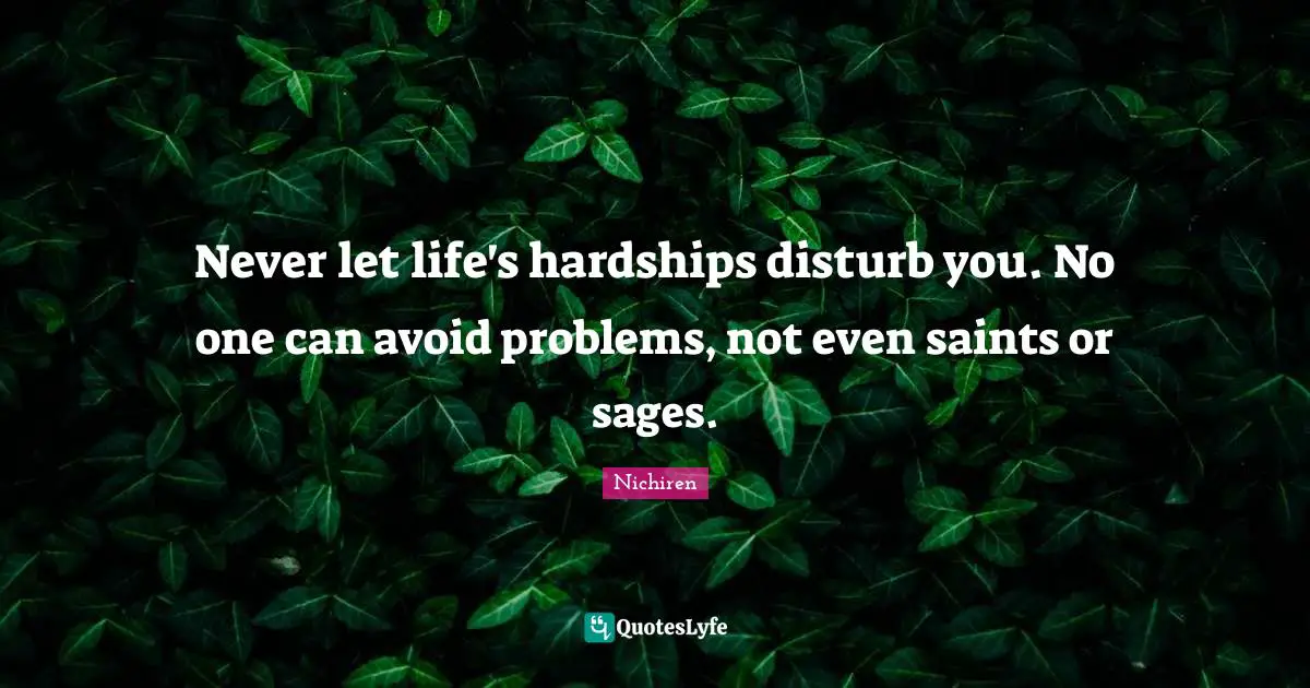 Never let life's hardships disturb you. No one can avoid problems, not even saints or sages.