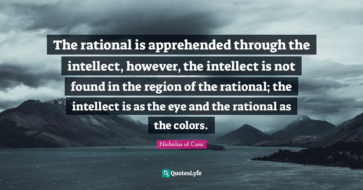 Rational Quotes: "The rational is apprehended through the intellect, however, the intellect is not found in the region of the rational; the intellect is as the eye and the rational as the colors."