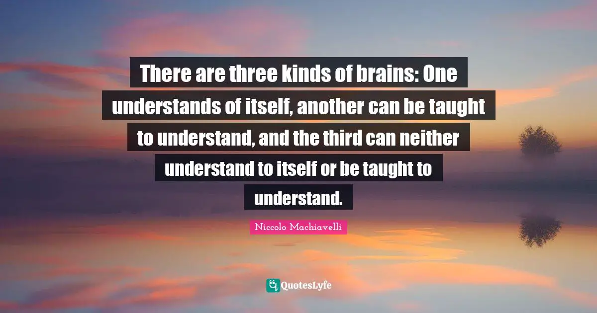 There are three kinds of brains: One understands of itself, another can be taught to understand, and the third can neither understand to itself or be taught to understand.