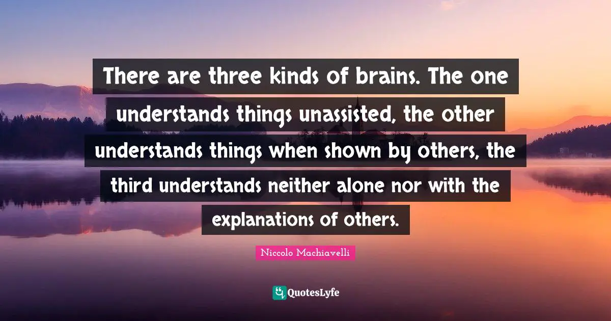 There are three kinds of brains. The one understands things unassisted, the other understands things when shown by others, the third understands neither alone nor with the explanations of others.
