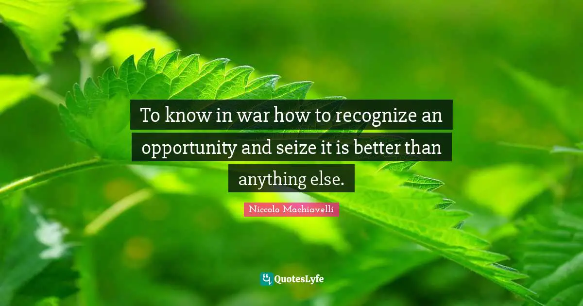 To know in war how to recognize an opportunity and seize it is better than anything else.