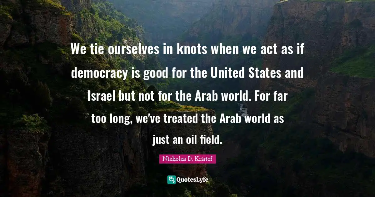 We tie ourselves in knots when we act as if democracy is good for the United States and Israel but not for the Arab world. For far too long, we've treated the Arab world as just an oil field.