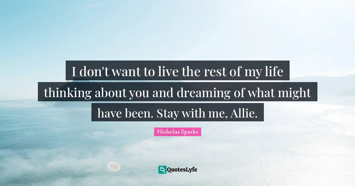 I don't want to live the rest of my life thinking about you and dreaming of what might have been. Stay with me, Allie.