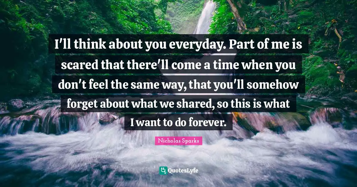 I'll think about you everyday. Part of me is scared that there'll come a time when you don't feel the same way, that you'll somehow forget about what we shared, so this is what I want to do forever.